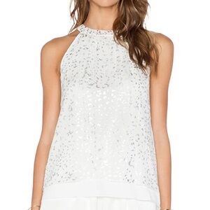 DVF Blouse Parvay 100% Silk White Silver Cheetah Print